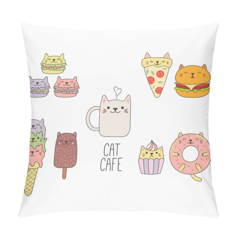 Personality  Hand Drawn Funny Food With Cat Ears On White Background Pillow Covers