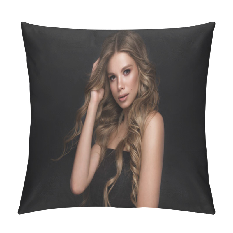 Personality  Beautiful Blond Girl With A Perfectly Curls Hair, And Classic Make-up. Beauty Face And Hair. Pillow Covers