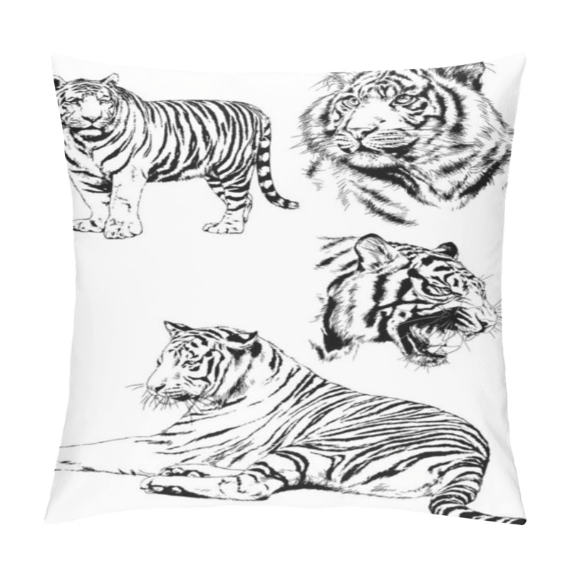 Personality  Set Of Vector Drawings Of Various Animals, Predators And Herbivores, Hand-drawn Sketches, Tattoos Pillow Covers