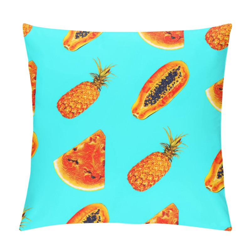 Personality  Seamless Tropical Pattern.  Mix Fruits Background. Perfect For T-shirt, Greeting Cards, Wrapping Paper, Posters, Fabric Print.  Flat Lay Minimal Art Pillow Covers