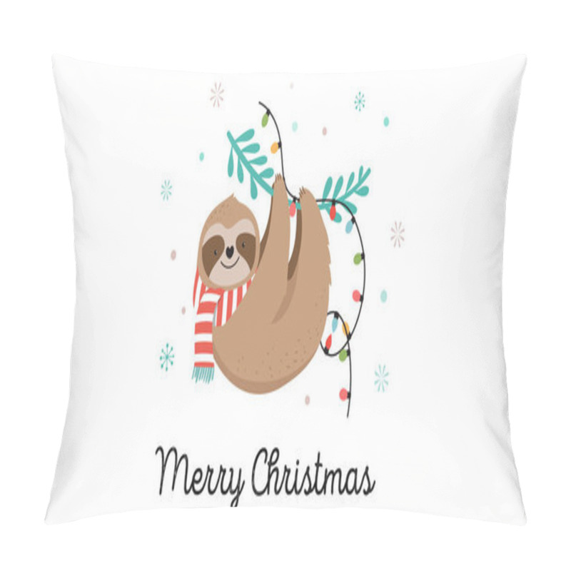 Personality  Cute Sloths, Funny Christmas Illustrations With Santa Claus Costumes, Hat And Scarfs, Greeting Cards Set, Banner Pillow Covers