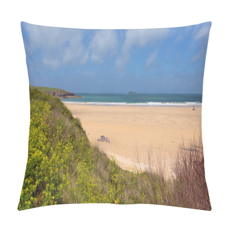 Personality  Harlyn Bay North Cornwall England UK Near Padstow And Newquay And On The South West Coast Path In Spring With Blue Sky And Sea Pillow Covers