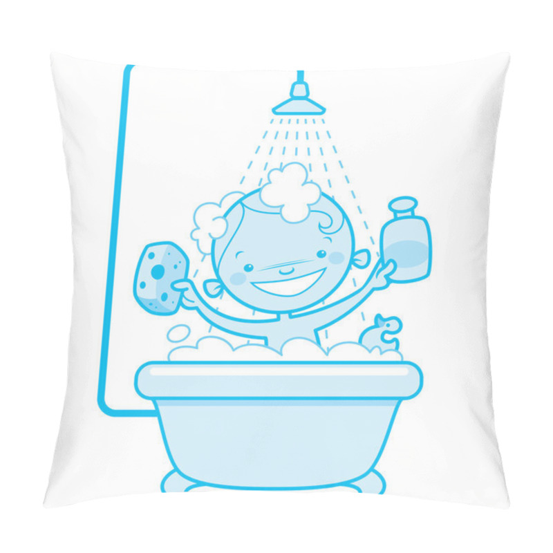 Personality  Happy Cartoon Baby Kid In Bath Tub Blue Version Pillow Covers