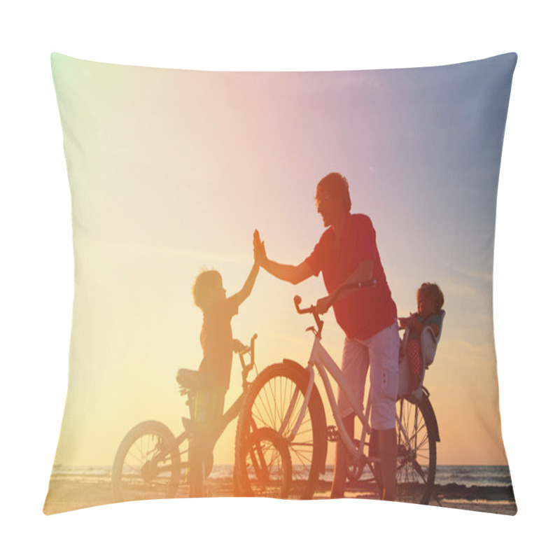 Personality  Father With Kids Biking At Sunset Pillow Covers