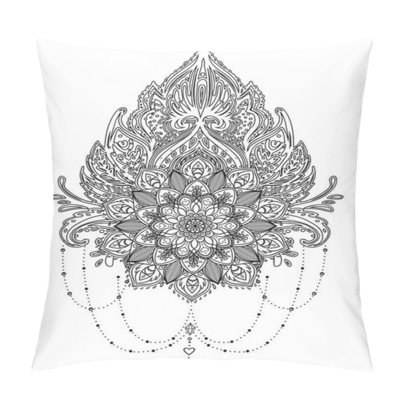 Personality  Vector Ornamental Lotus Flower With Moon And Arabesque, Ethnic A Pillow Covers