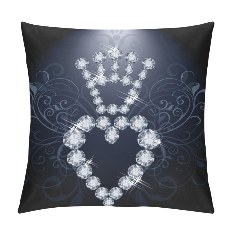 Personality  Brilliant Diamond Crown And Heart, Vector Illustration Pillow Covers