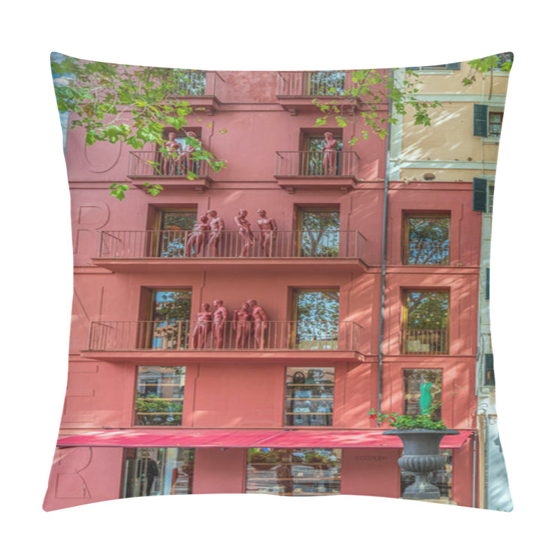 Personality  PALMA DE MALLORCA, ILLES BALEARS, SPAIN - SEPTEMBER 25, 2023: Pg. Del Born 28, One Building With Fashion Shops Decorated Original And Funny. Pillow Covers