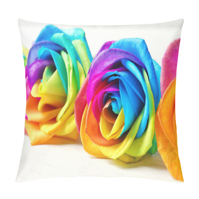 Personality  Amazing Rainbow Rose Flowers On Table, Closeup Pillow Covers