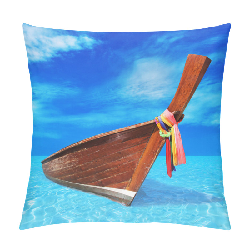 Personality  Wooden Boat In The Blue Sea Pillow Covers