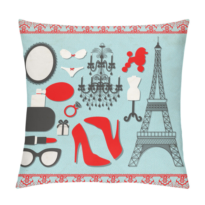 Personality  Vector Set Of Various Icons About France Pillow Covers