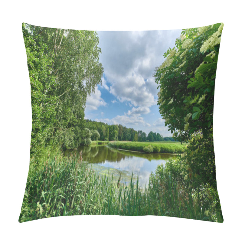 Personality  Peaceful Rural Summer European Landscape With Green Trees And Wa Pillow Covers