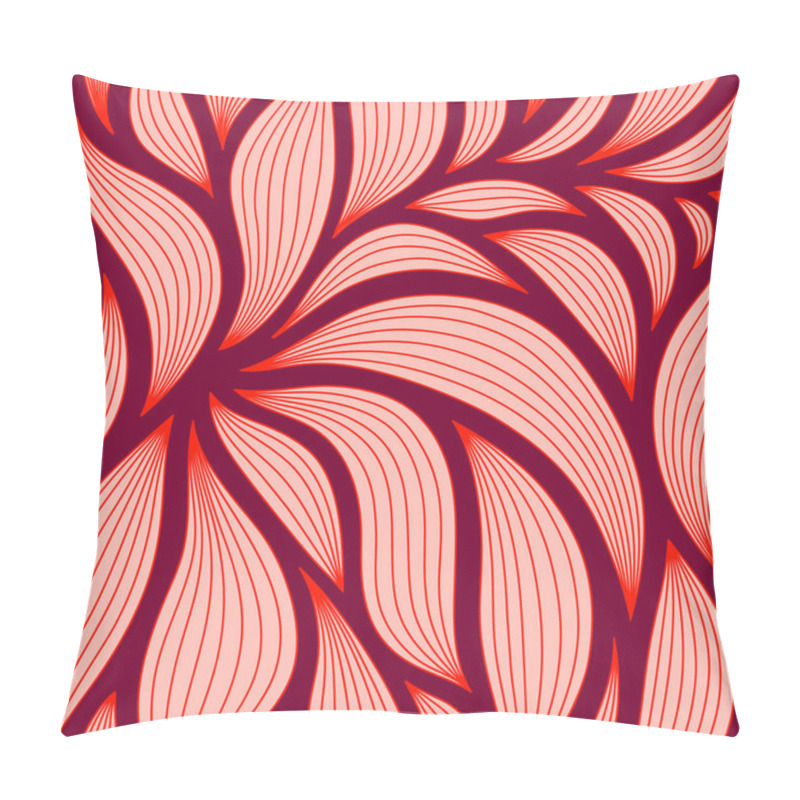 Personality  Luxury Seamless Floral Pattern With Striped Leaves. Elegant Astract Background In Minimalistic Linear Style. Trendy Line Art Design Element. Vector Illustration. Pillow Covers