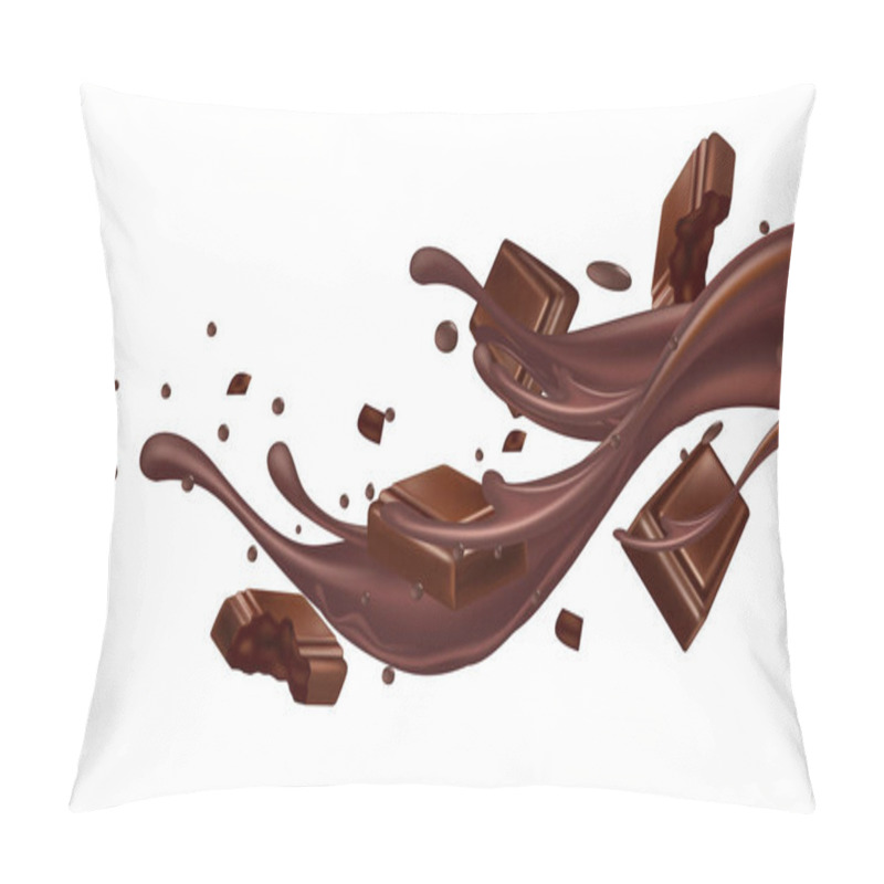 Personality  Chocolate Liquid Splashing Flying. Dessert Food Appetizer Isolated On White Background. Realistic 3D Vector Illustration. Pillow Covers