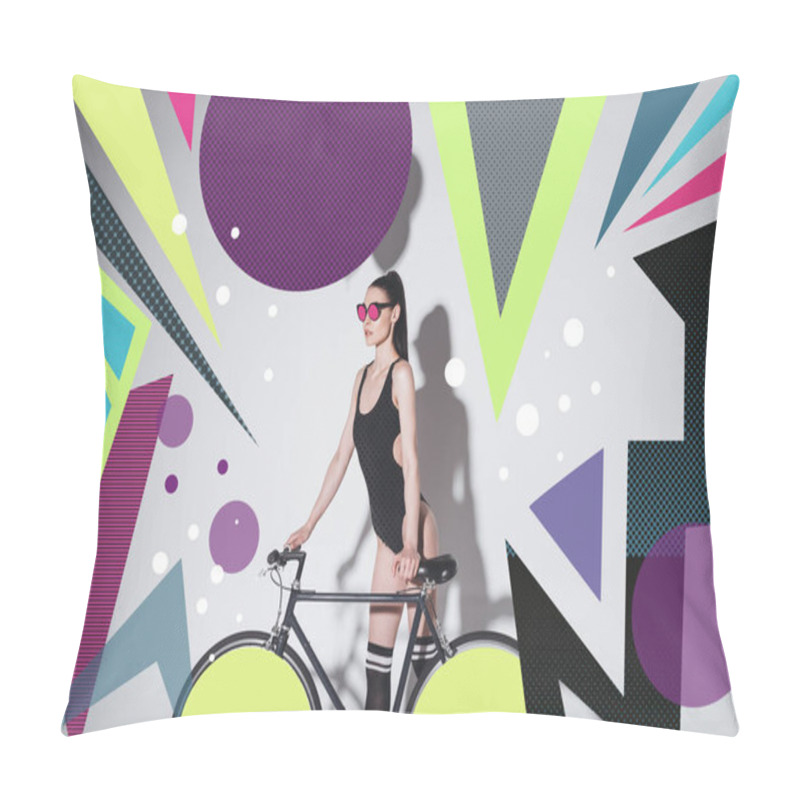 Personality  Woman In Bodysuit With Bicycle Pillow Covers