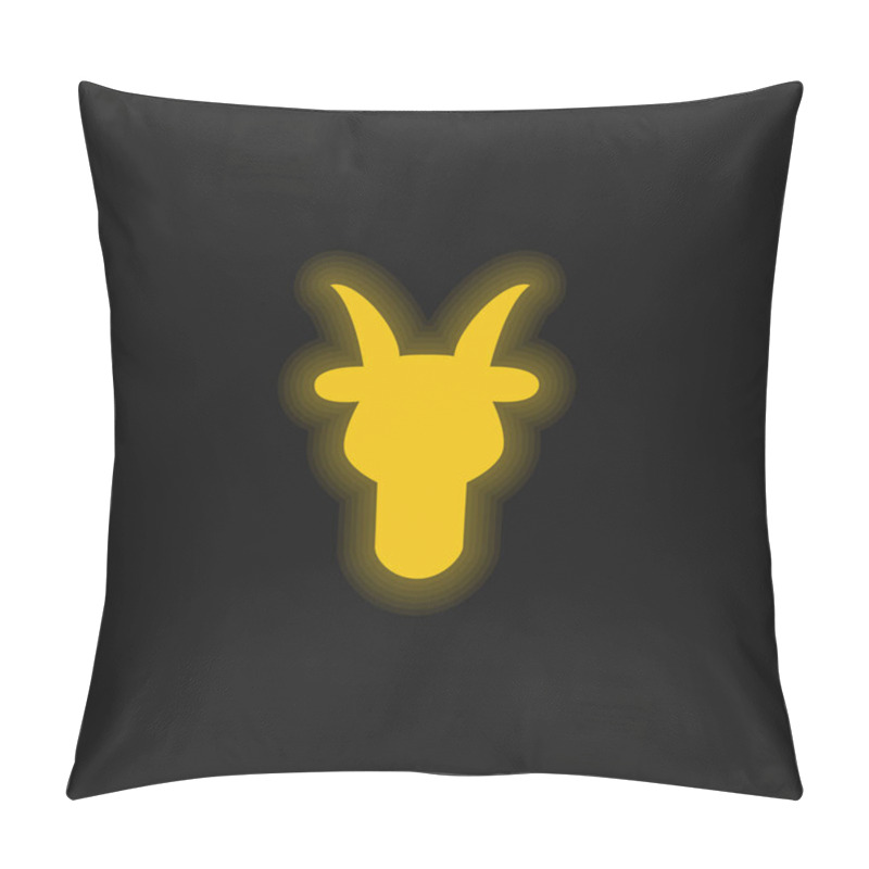 Personality  Aries Bull Head Front Shape Symbol Yellow Glowing Neon Icon Pillow Covers