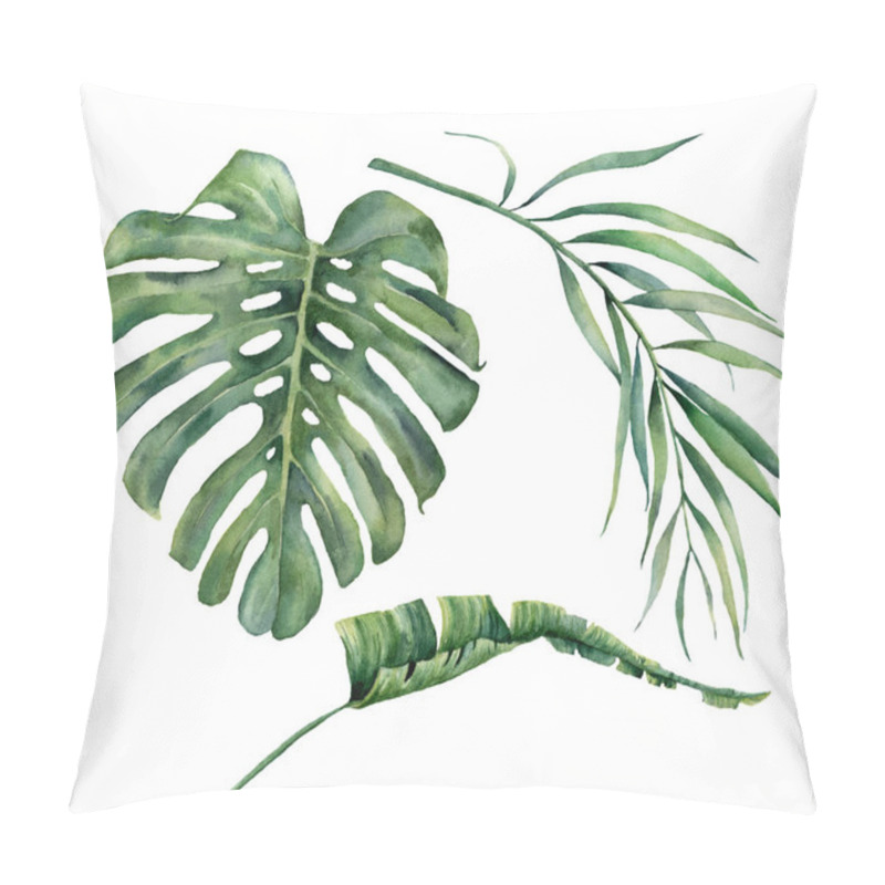 Personality  Watercolor Set With Tropical Tree Leaves. Hand Painted Monstera, Banana And Coconut Greenery Exotic Branch On White Background. Botanical Illustration For Design, Fabric, Print Or Background. Pillow Covers