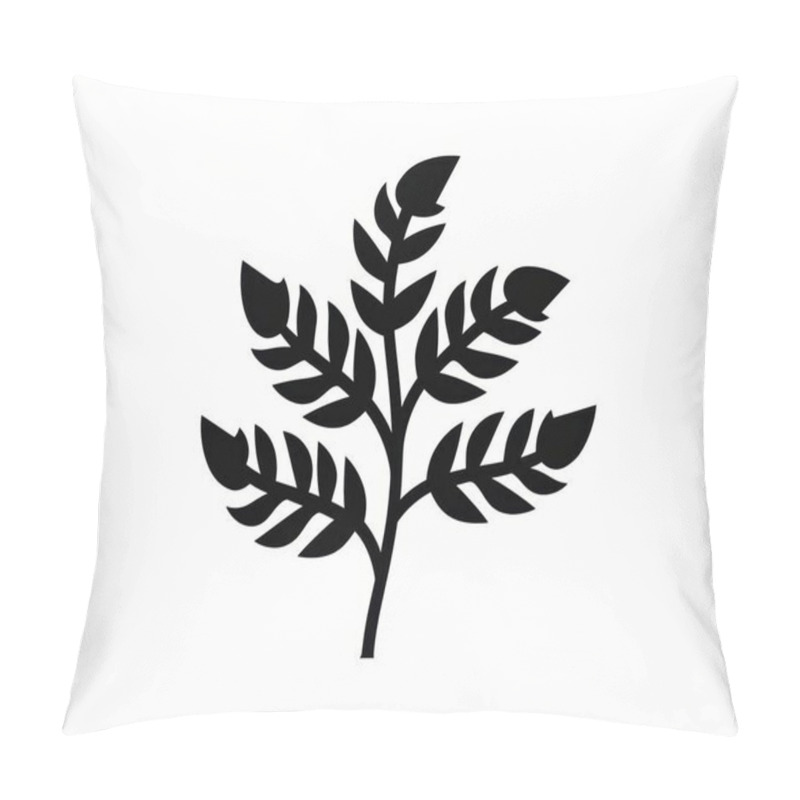 Personality  Stylized Black Silhouette Of A Leafy Branch On A Clean White Background. Pillow Covers