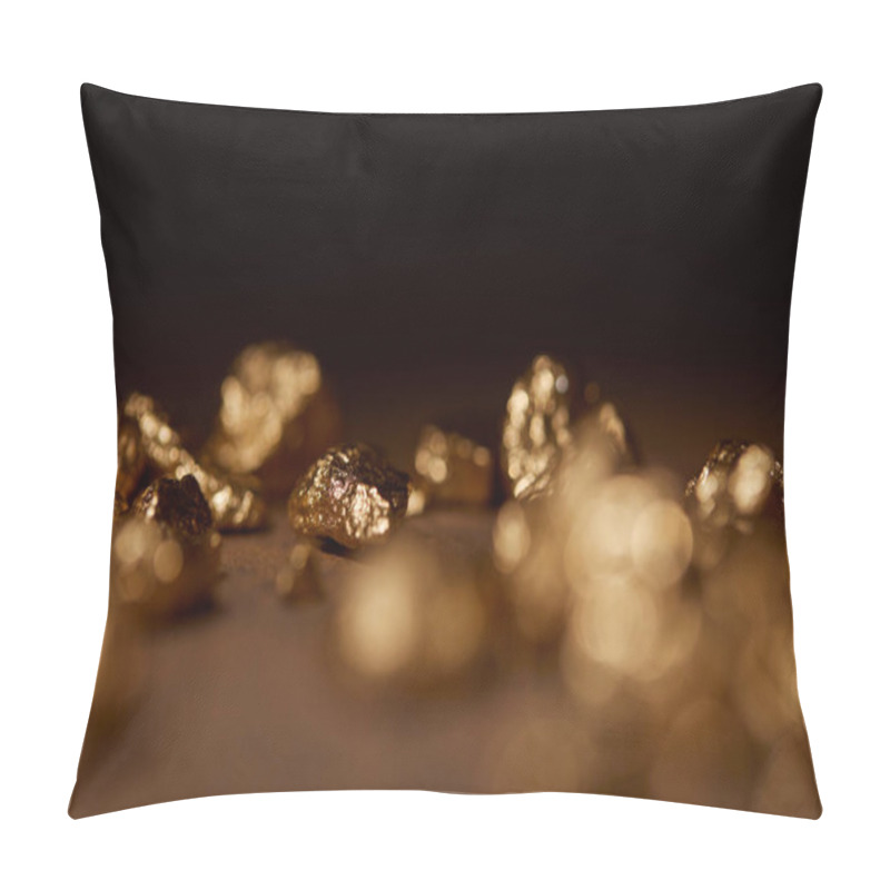 Personality  Selective Focus Of Golden Stone On Black Background Pillow Covers