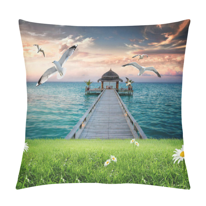 Personality  3d Flower , Butterfly Sky And Flower Home Brick Wall Background Pillow Covers