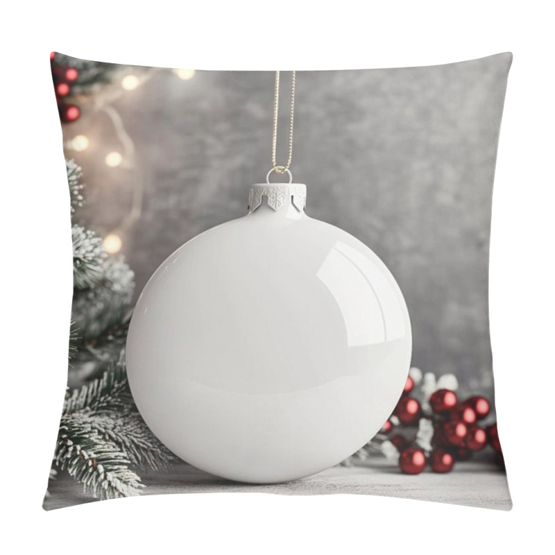 Personality  Decorative White Christmas Ornament Hanging With Festive Greenery. Pillow Covers