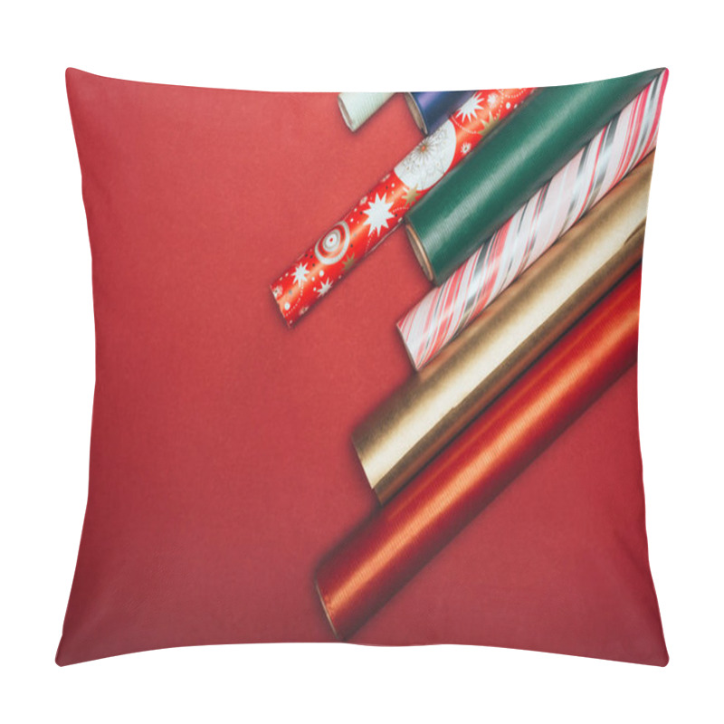 Personality  Top View Of Wrapping Paper Rolls On Red Pillow Covers