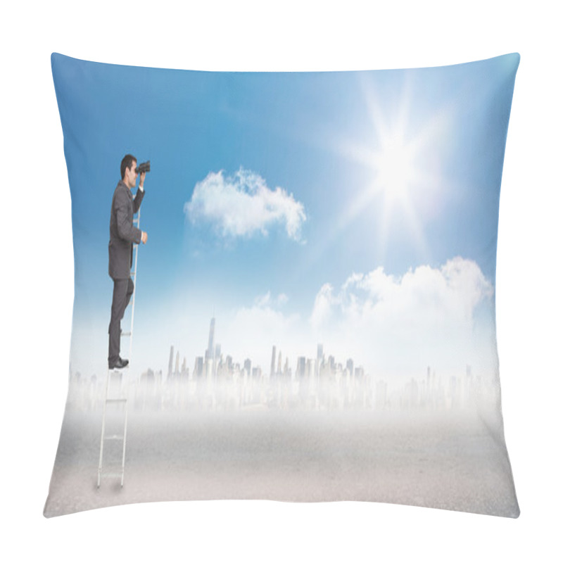 Personality  Businessman Standing On Ladder Pillow Covers