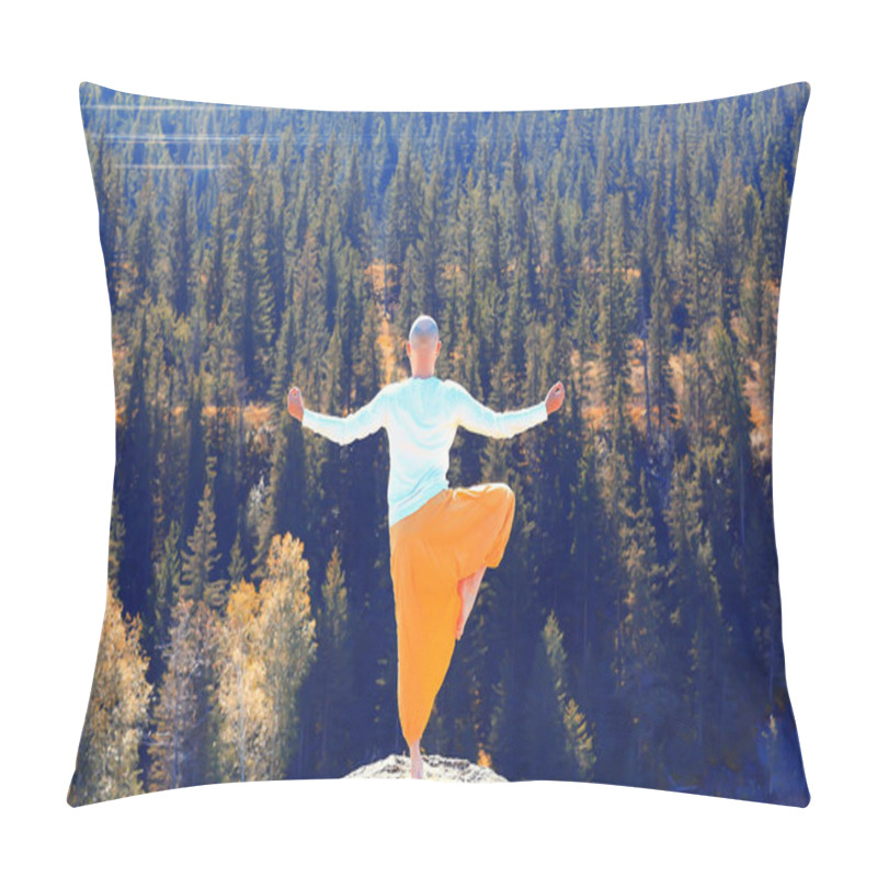 Personality  Buddhism Meditation Travel, Man Doing Yoga In Traditional Yellow Pants In Nature Pillow Covers