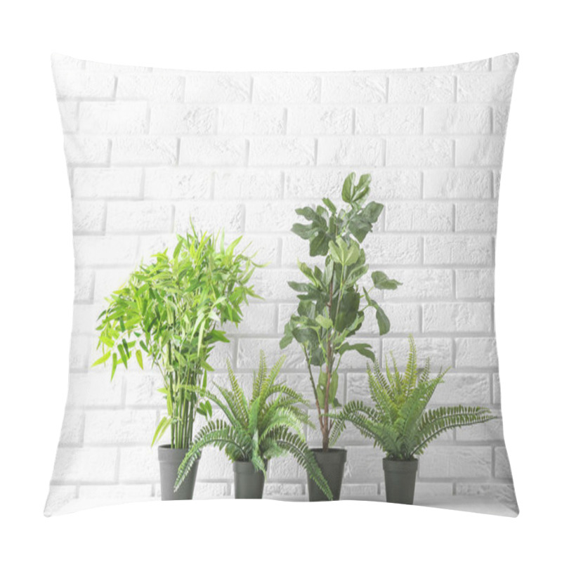 Personality  Potted Plants On Table Near Brick Wall. Interior Decor Pillow Covers