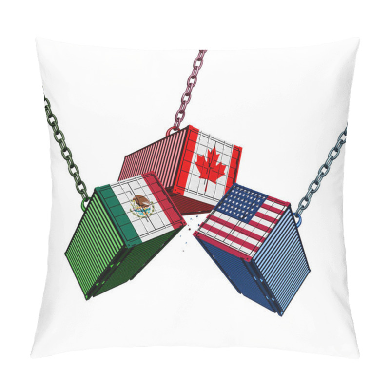 Personality  United States Mexico Canada Trade Agreement As The USMCA With Cargo Shipping Containers Joining Together As An Economic Import And Export Deal As A 3D Illustration. Pillow Covers