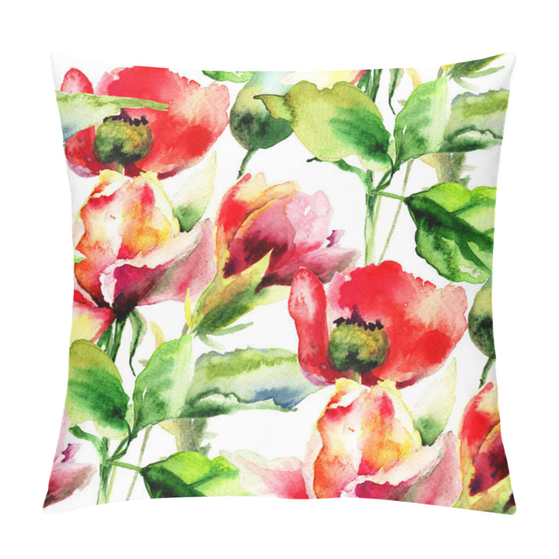 Personality  Seamless Wallpaper With Rose And Poppy Flowers Pillow Covers