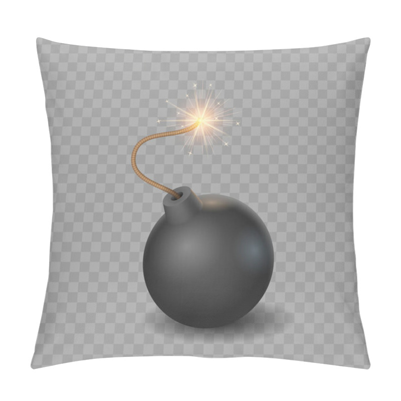 Personality  Black Bombs Set Realistic Vector Illustration. Collection Burning Fuse Glossy Explosive Dynamite Pillow Covers