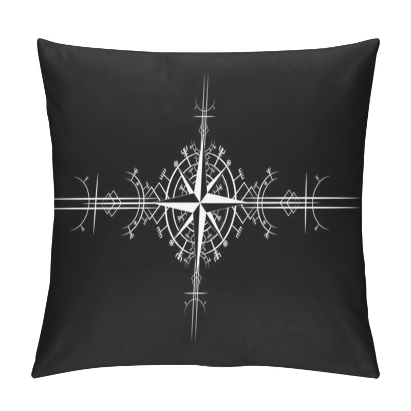 Personality  Magic Ancient Viking Art Deco, Wind Rose Magic Navigation Compass Ancient. The Vikings Used Many Symbols In Accordance To Norse Mythology, Widely Used In Viking Society. Logo Icon Wiccan Esoteric Sign Pillow Covers