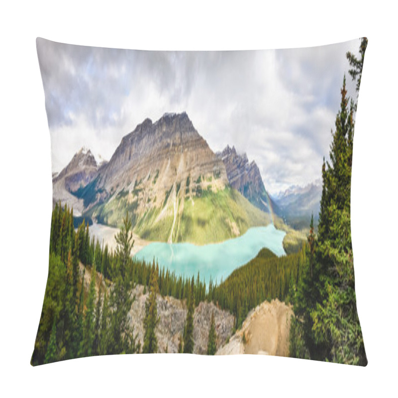 Personality  Panoramic View Of Peyto Lake And Rocky Mountains, Alberta Pillow Covers