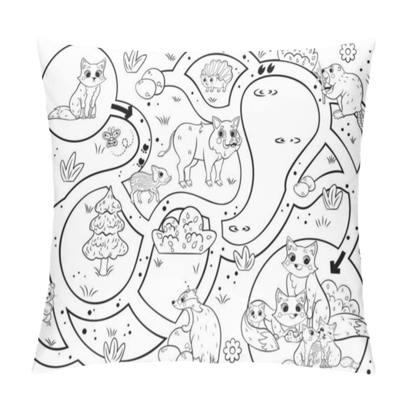 Personality  Help The Little Lost Fox Find The Way To His Family. Maze Or Labyrinth Game For Preschool Children. Puzzle. Tangled Road. Forest Animals For Kids. Black And White For Coloring Pillow Covers