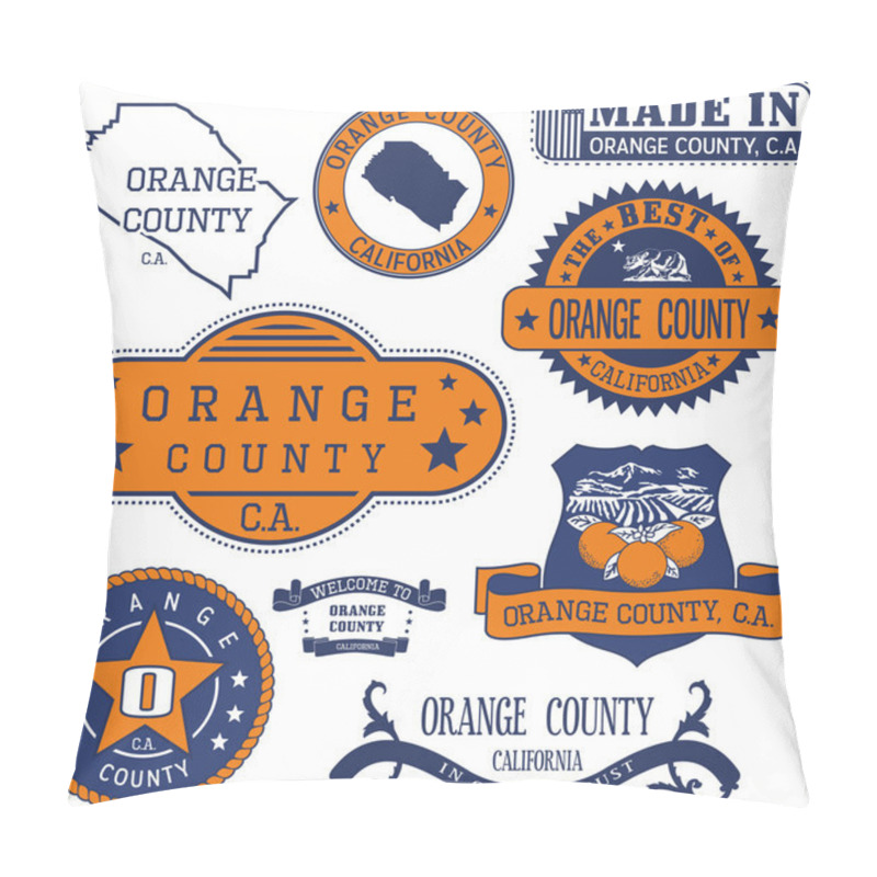 Personality  Orange County, CA. Set Of Stamps And Signs Pillow Covers