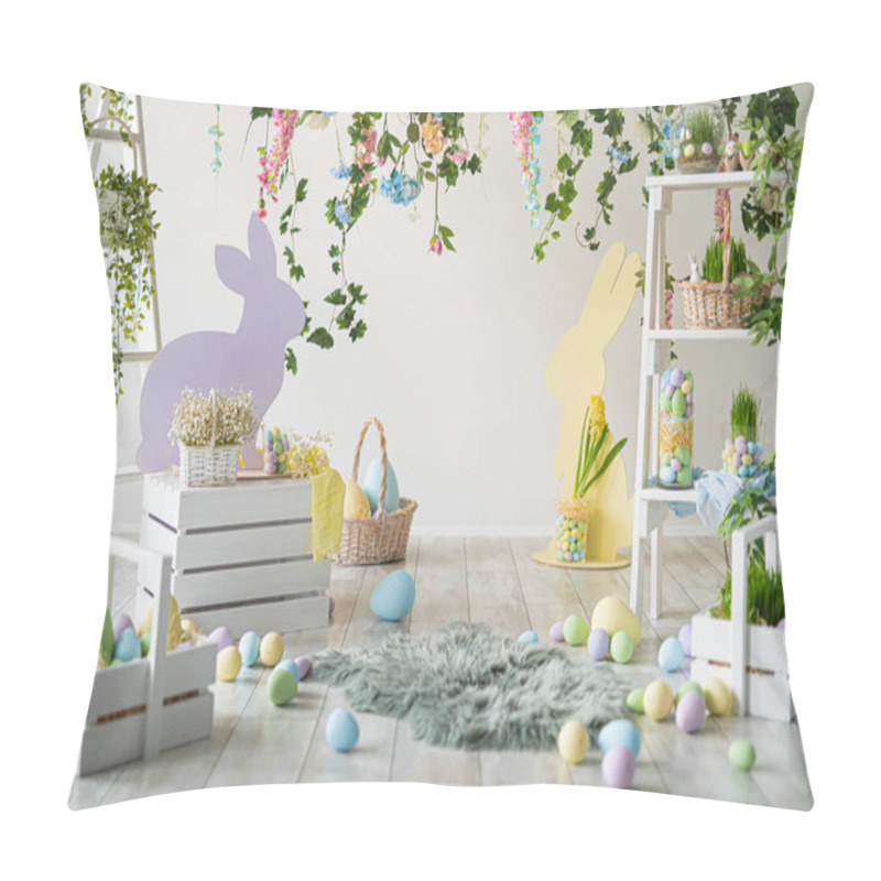 Personality  Backdrop For Photo Studio With Easter Interior For Kids And Family Photo Sessions. Happy Easter  Pillow Covers