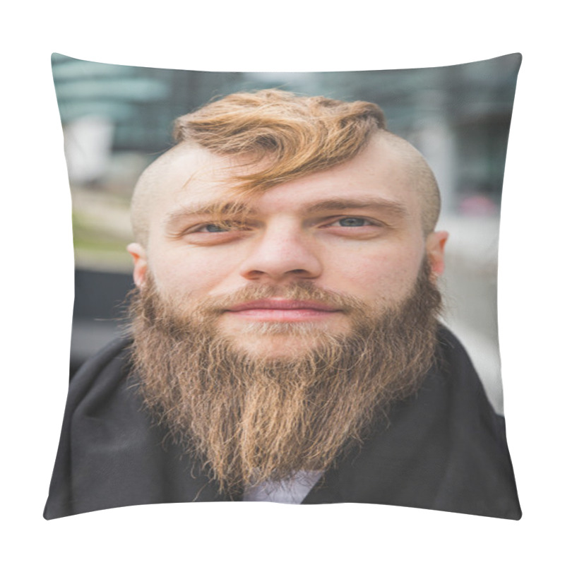 Personality  Stylish Bearded Man Posing In The Street Pillow Covers