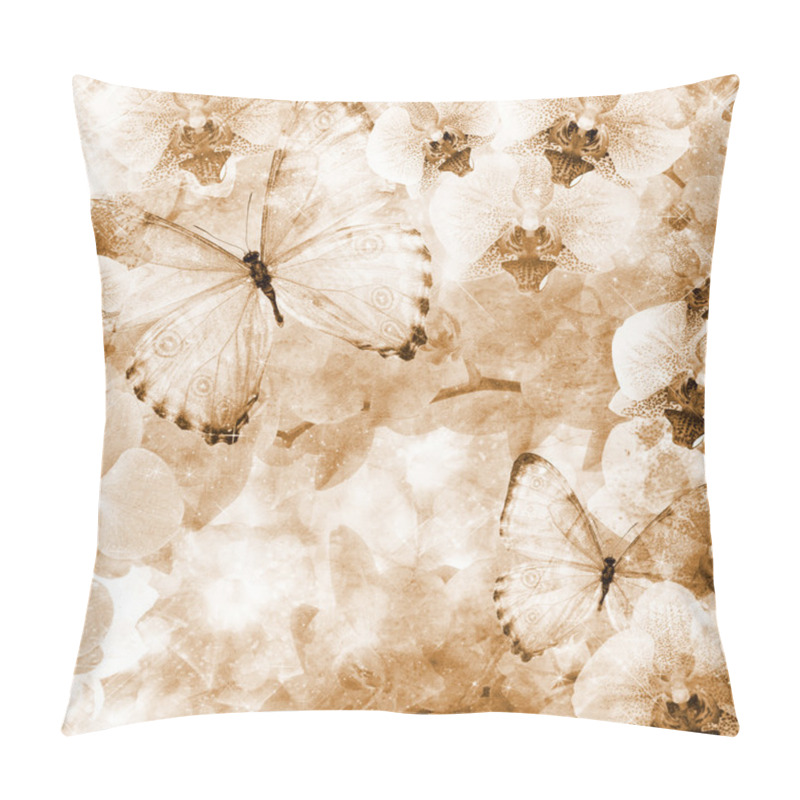 Personality  Butterflies And Orchids Flowers Pink Background ( 1 Of Set) Pillow Covers