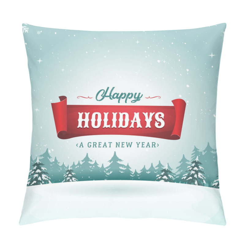 Personality  Happy Holidays Greeting Card And Christmas Landscape Pillow Covers