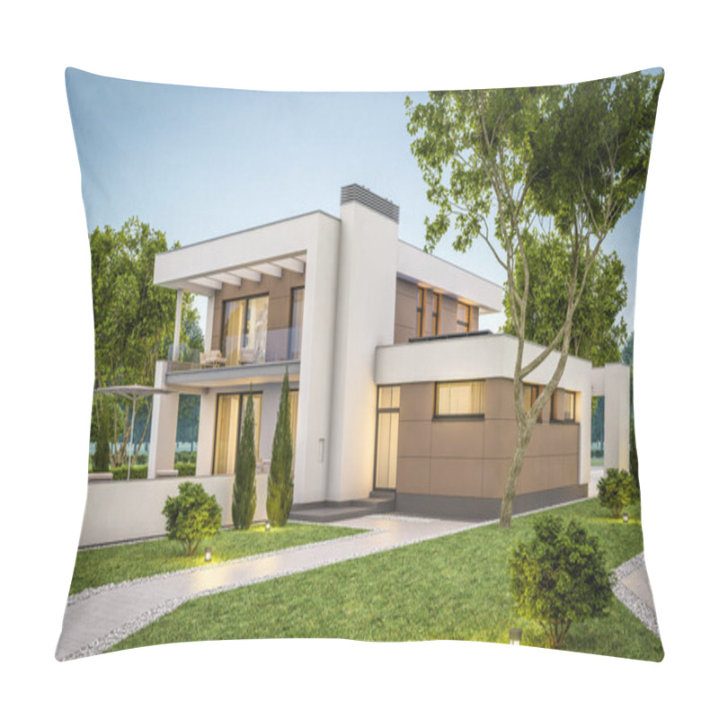 Personality  3d Rendering Of Modern House At Evening Pillow Covers