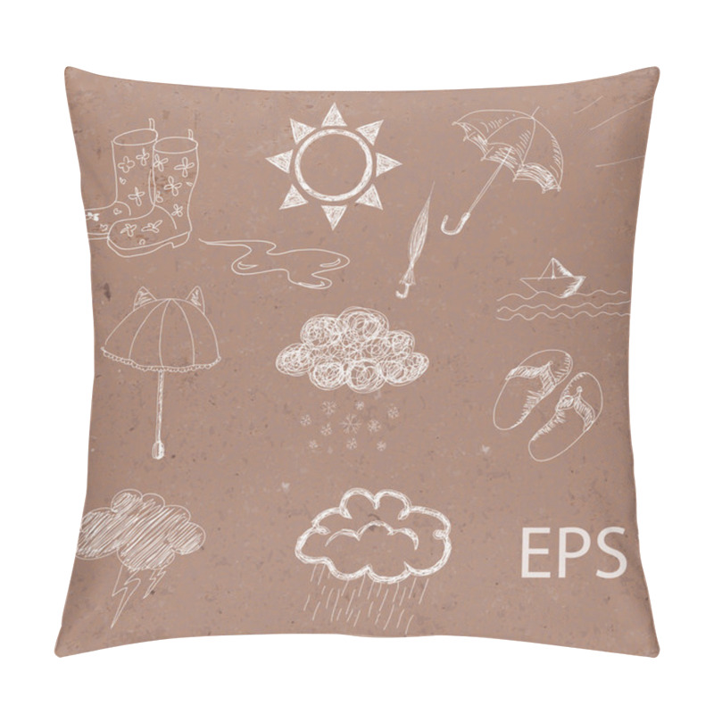 Personality  Weather Icons Set. Hand Drawn Sketch Illustration On Brown Paper. Pillow Covers