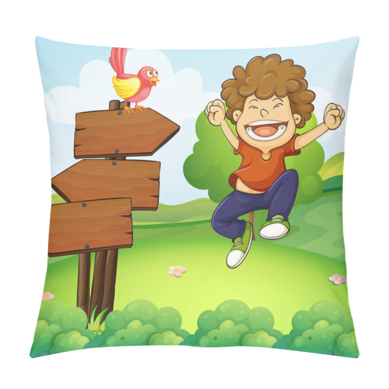 Personality  A Happy Young Boy Beside The Three Wooden Arrows Pillow Covers