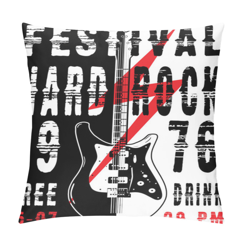 Personality  Cool Grunge Hand Drawn Electric Guitar With Distorted Text In It Pillow Covers