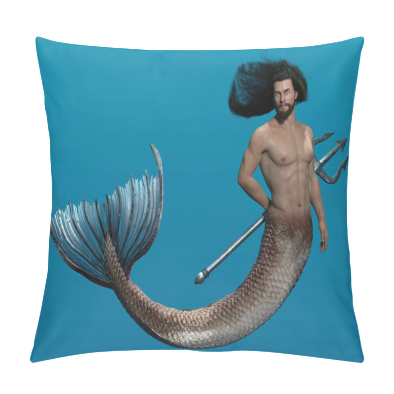 Personality  3D Render: A Fantasy Merman Creature Character, Triton God Of The Sea Character Design Concept Pillow Covers