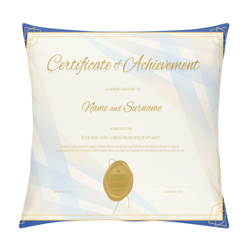 Personality  Certificate Of Achievement Template In Modern Theme With Blue Border Pillow Covers