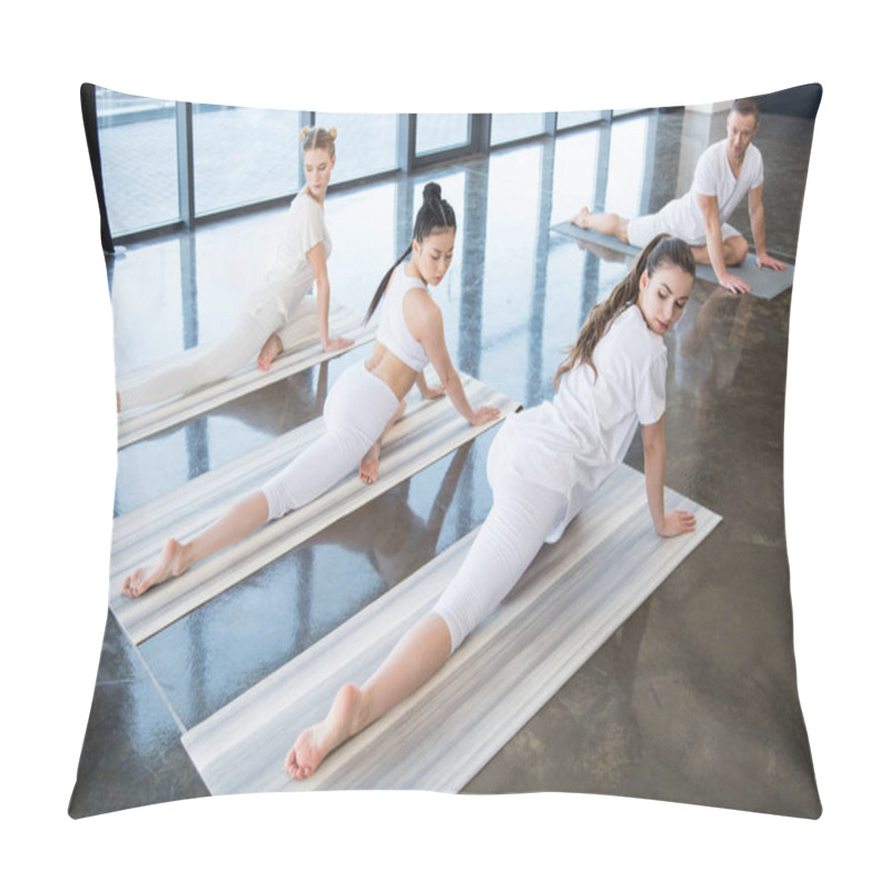 Personality  Girls Doing Yoga Pose With Instructor Pillow Covers