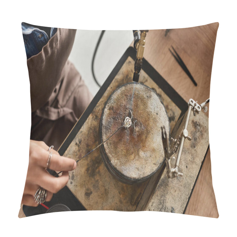 Personality  A Skilled Artisan Meticulously Designs A Beautiful Jewel In A Creative Workshop Environment. Pillow Covers