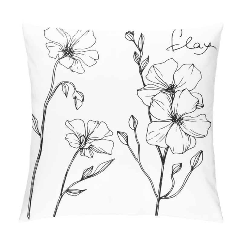 Personality  Vector Flax Floral Botanical Flower. Wild Spring Leaf Wildflower Isolated. Black And White Engraved Ink Art. Isolated Flax Illustration Element On White Background. Pillow Covers