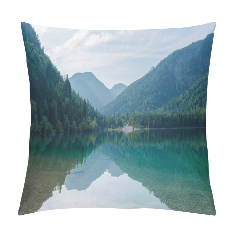 Personality  Nestled Among Majestic Mountains, The Calm Waters Of Plansee Reflect The Vibrant Green Of Surrounding Forests. This Peaceful Lake Invites Visitors To Embrace Nature's Beauty Under A Clear Sky. Pillow Covers