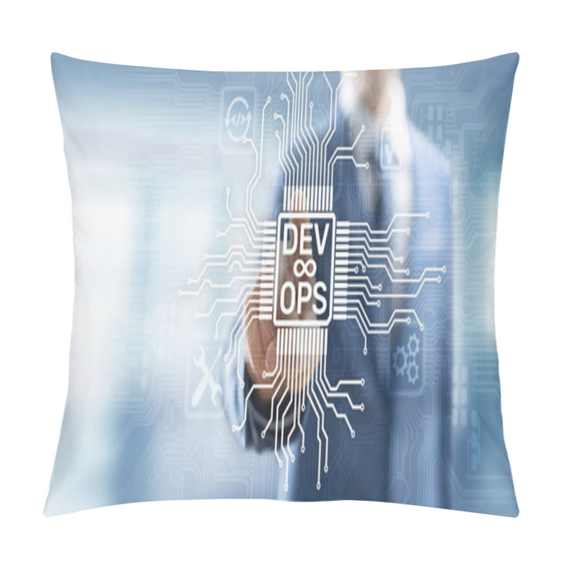 Personality  Devops Agile Development And Optimisation Concept On Virtual Screen. Pillow Covers